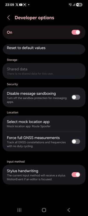 Android Developer options screen